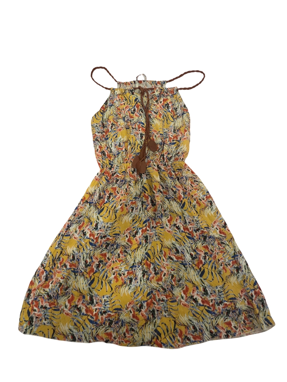 Mango Yellow Floral Halter Mini Dress